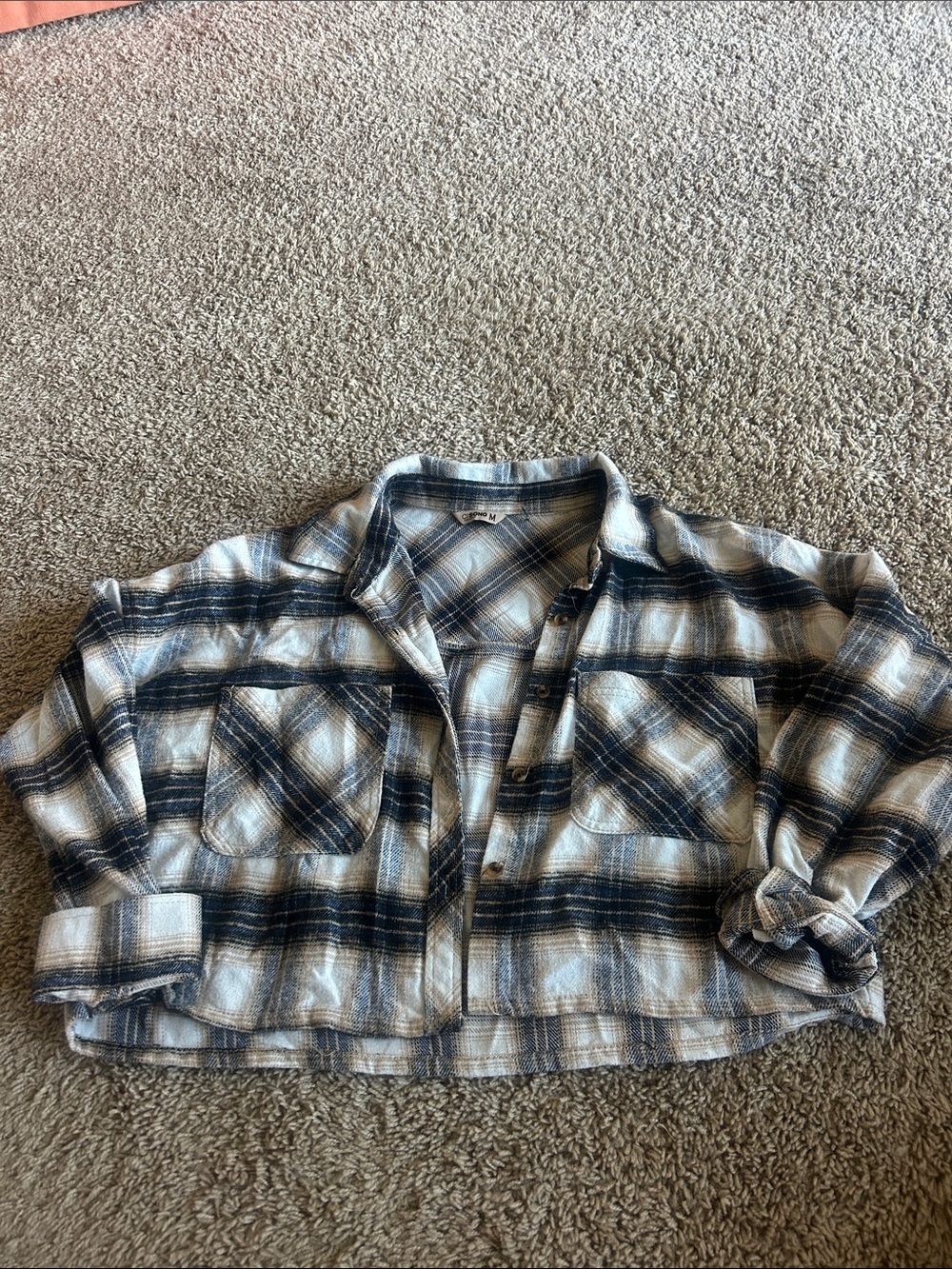 Kids Plaid Button-Front Shirt Jacket - Blue & White